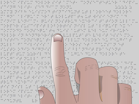 Fingers reading braille word in illustrator.