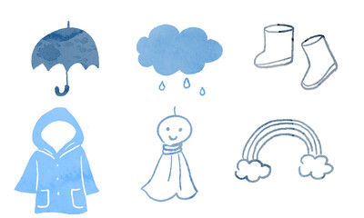 Obraz premium Hand drawn watercolor style rainy season illustration