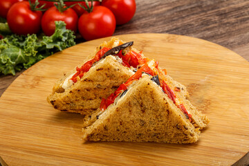 Club sandwich with eggplant and cheese