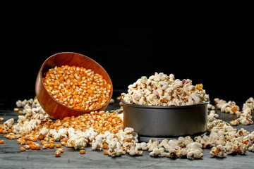 Popcorn and corn seeds in studio