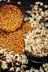 Popcorn and corn seeds in studio