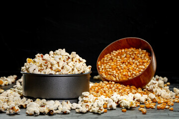 Popcorn and corn seeds in studio