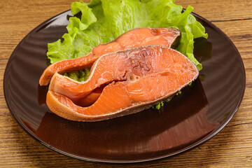 Two pink salmon fish steak