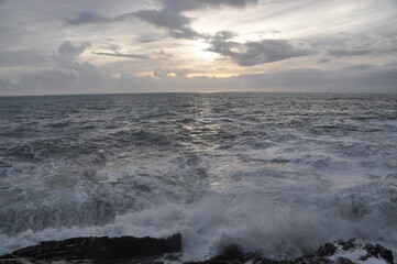 sea storm in Nervi in winter, Genova, Liguria, Italy