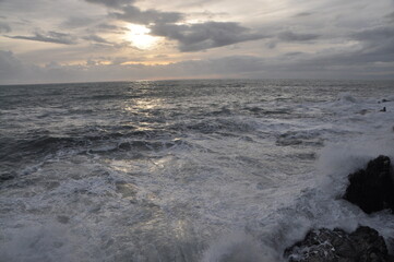 sea storm in Nervi in winter, Genova, Liguria, Italy