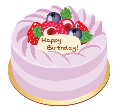 recommend clip art: イチゴとベリーの紫色のお誕生日ケーキ