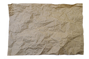 Crumpled sheet of eco-friendly paper on a white isolated background. Background with empty space for text