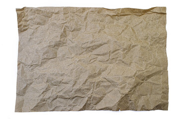 Obraz premium Crumpled sheet of eco-friendly paper on a white isolated background. Background with empty space for text