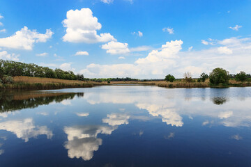 Naklejka na ściany i meble Scenery. Beautiful lake with sky reflection