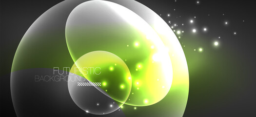 Neon ellipses abstract backgrounds. Shiny bright round shapes glowing in the dark. Vector futuristic illustrations for covers, banners, flyers and posters and other