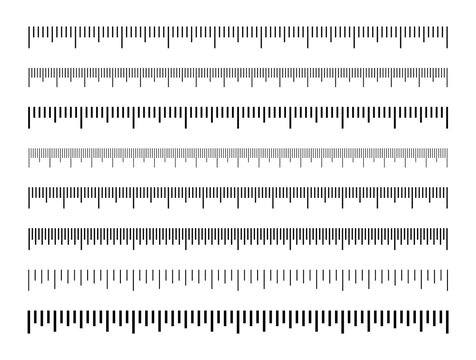 Set of black measuring scale. Marking for the ruler in centimeters and inches. Scale for rulers. Marks for tape measure and thermometer scale. Measuring tool. Size indicators.