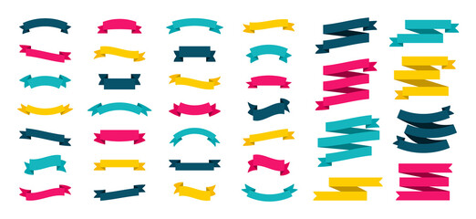 Set of modern colored ribbons. Ribbon banners. Ribbon elements. Retro and vintage. For design.
