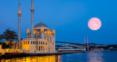 Fototapeta na wymiar Ortakoy mosque and Bosphorus Bridge Istanbul 