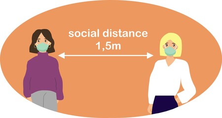 In the illustration, two girls at a distance of a few meters, the right distance, the observance of the distance.