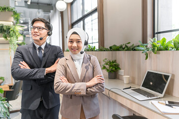 Portrait of Professional care service operator team support  sales team in the office