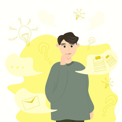 The guy thinks what to choose and do.