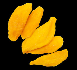 Dried mango isolated on black background.