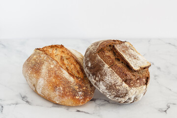 Homemade rye and white flour sourdough tartine bread.