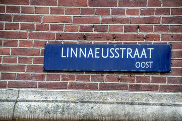 Street Sign Linnaeusstraat Street At Amsterdam The Netherlands 2018