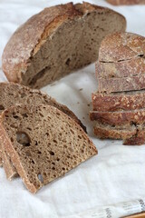 Homemade rye and white flour sourdough tartine bread.