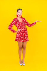 Portrait beautiful young asian woman smile in action