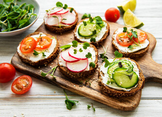 Sandwiches with healthy vegetables and micro greens