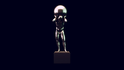 Atlas Statue Holding up the Celestial Heavens with Green and White Moody 80s lighting 3d illustration render	