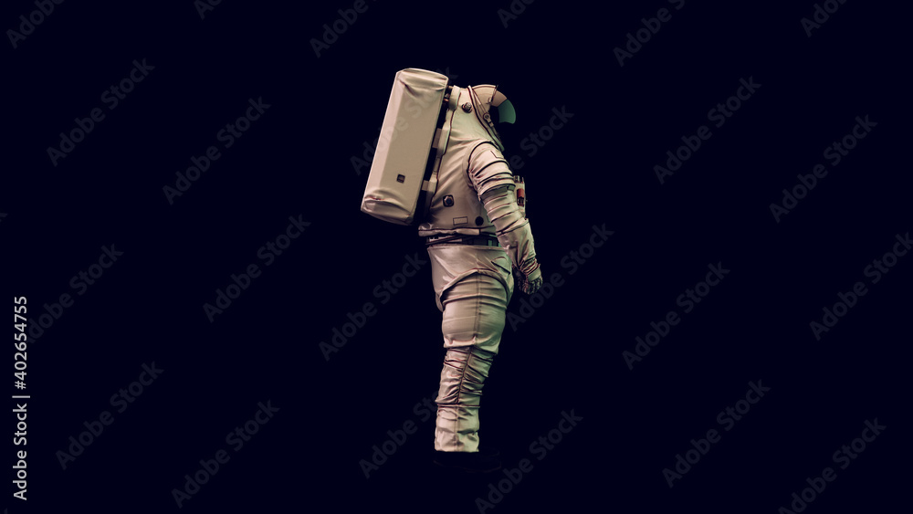Canvas Prints astronaut with black visor and white spacewalk spacesuit with green and white moody 80s lighting 3d 