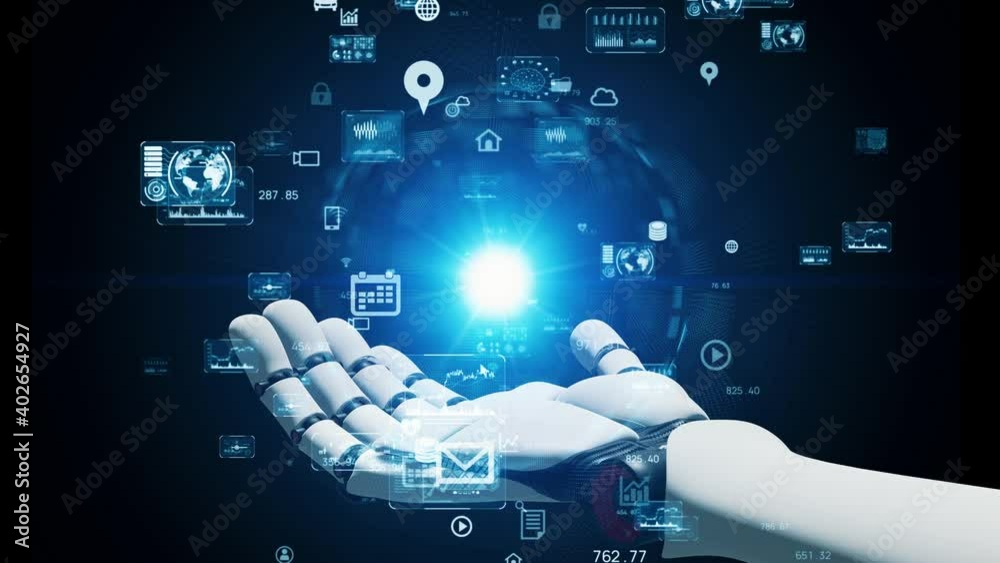 Poster ロボットとデータイメージ　デジタル・トランスフォーメーション　ai・人工知能
