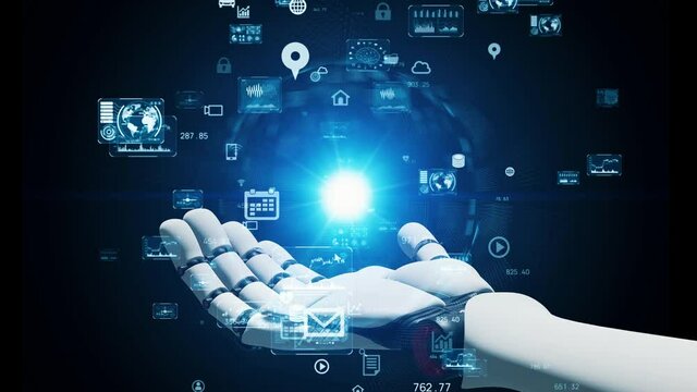 ロボットとデータイメージ　デジタル・トランスフォーメーション　AI・人工知能