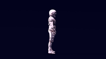 Obraz na płótnie Canvas Astronaut with Black Visor and Silver Retro Spacesuit with Bright White 80s lighting 3d illustration render 