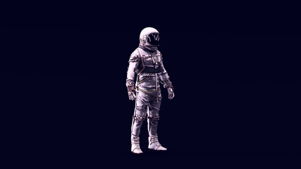 Fototapeta na wymiar Astronaut with Black Visor and Silver Retro Spacesuit with Bright White 80s lighting 3d illustration render 