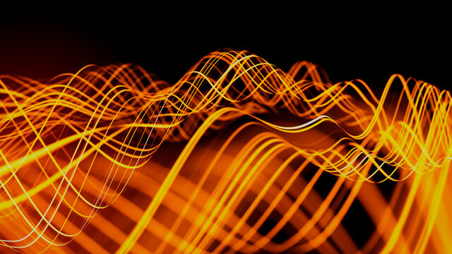 Abstract 3D Technology concept. Big Data and Artificial Intelligence represented as a High Tech Futuristic Flow Line waves. Abstract background. 3D render