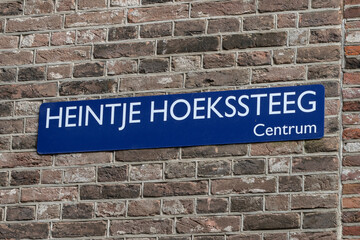 Fototapeta na wymiar Street Sign Heintje Hoeksteeg At Amsterdam The Netherlands 2020