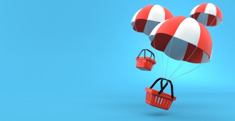 Shopping basket on parachute