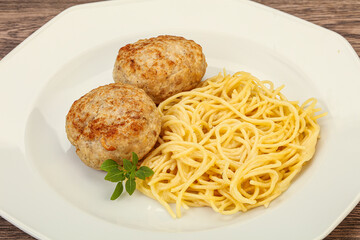 Spaghetti with homemade chicken cutlet