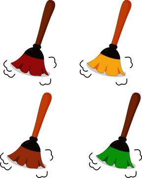 vector illustration set of a feather duster cleaning the dust