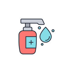 Obraz premium Hand sanitizer icon, color, line, outline vector sign, linear style pictogram isolated on white. Symbol, logo illustration