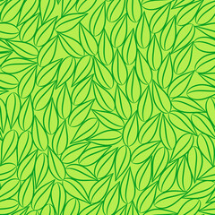 Seamless Vector Background pattern of green leaves in a random arrangement square format suitable for Wrapping paper, wallpaper, textile.