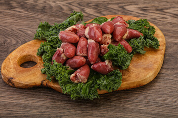 Raw chicken hearts for cooking