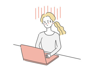 Stressed woman working on a PC
