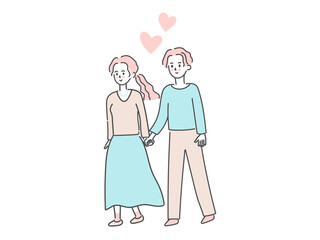 Young couple and heart, vector illustration