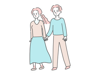 Couple holding hands and walking