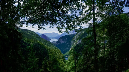 Fototapeta na wymiar view to three lakes in the mountains while hiking panorama
