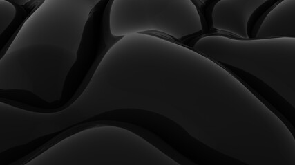 Abstract black background. Smooth black wave. Glossy Plastic. Dark luxury texture. Oil, petroleum. Black tar, gum. 3d rendering