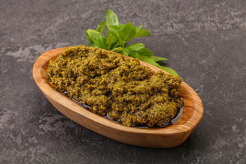 Green sauce pesto with basil