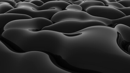 Obraz premium Abstract black background. Smooth black wave. Glossy Plastic. Dark luxury texture. Oil, petroleum. Black tar, gum. 3d rendering