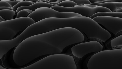 Abstract black background. Smooth black wave. Glossy Plastic. Dark luxury texture. Oil, petroleum. Black tar, gum. 3d rendering