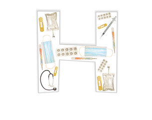 English letter H of medical instruments