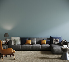 living interior with sofa, 3d render